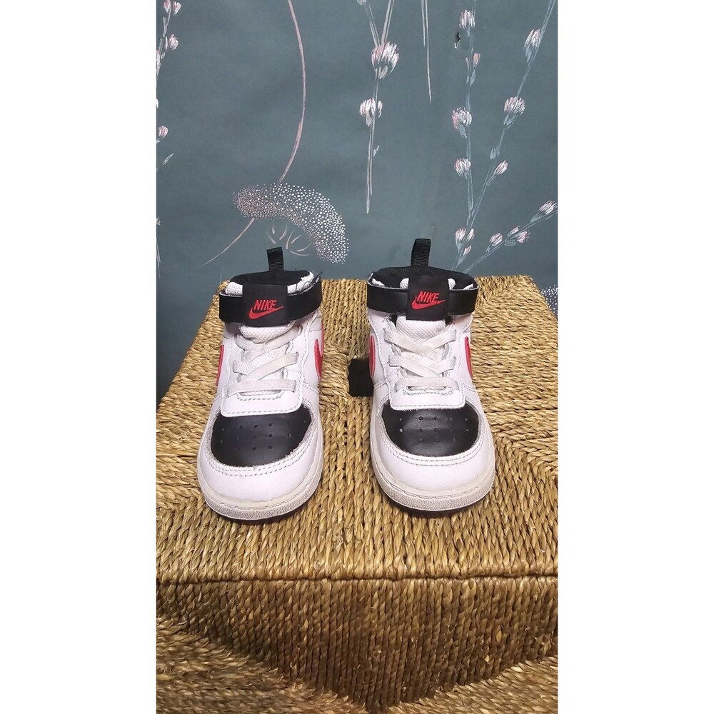 Nike Court Borough Mid 2 Sneakers- White With Red Swish & Black Toe Size 8C